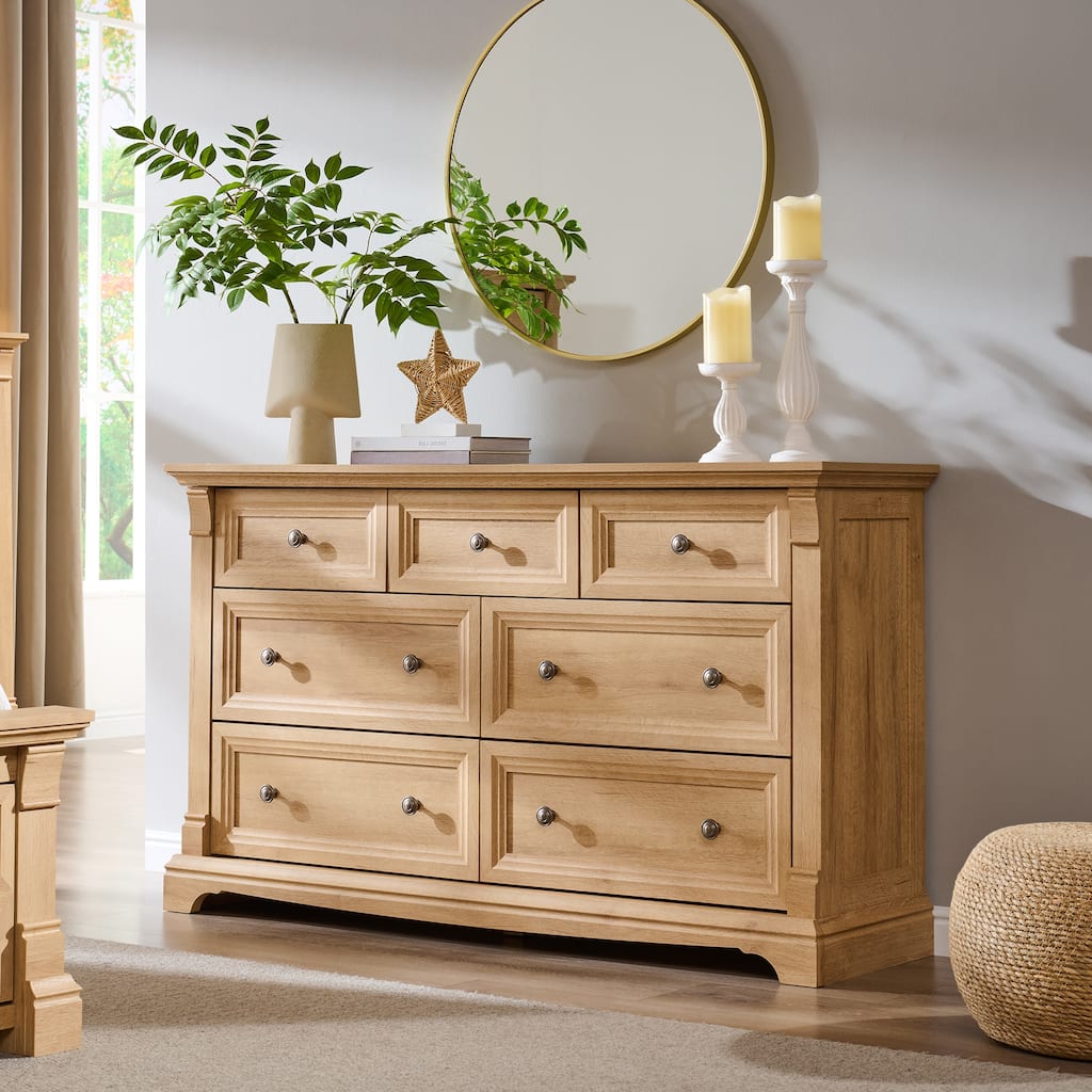 Farmhouse 7-Drawer Dresser for Bedroom, Wood Rustic Chest of Drawers