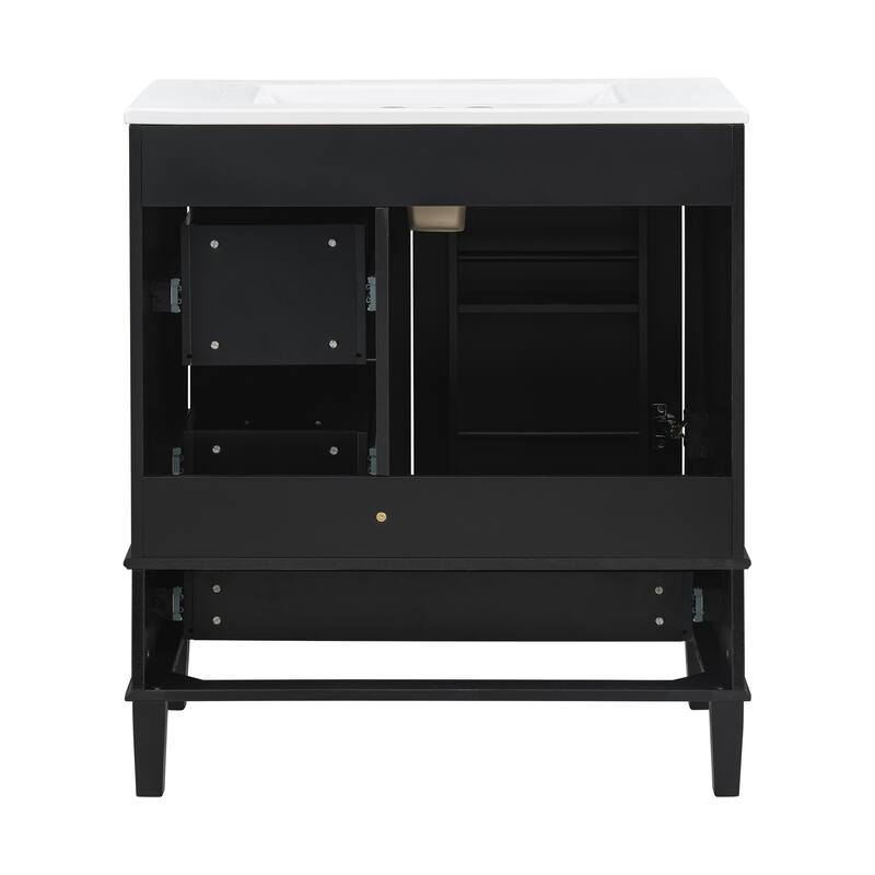 GDFStudio - Lumia Transitional Space Saving Freestanding Bathroom Vanity Cabinet with Ceramic Sink and Soft Close Storage
