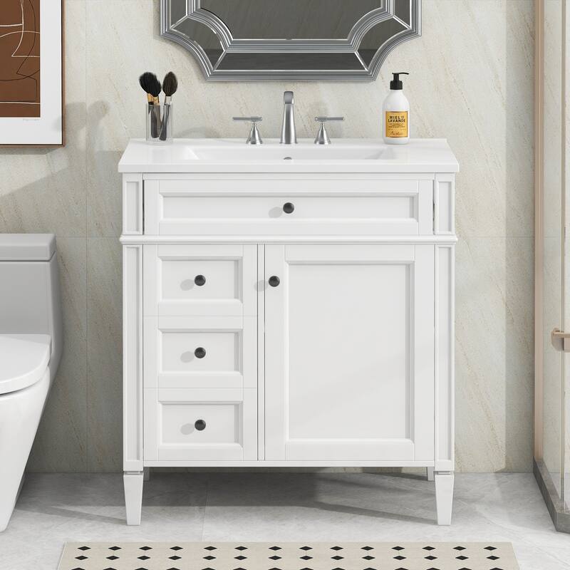 30'' Freestanding Bathroom Vanity with White Integrated Ceramic Sink - 30'' x 18.3'' x 33.8'' - White