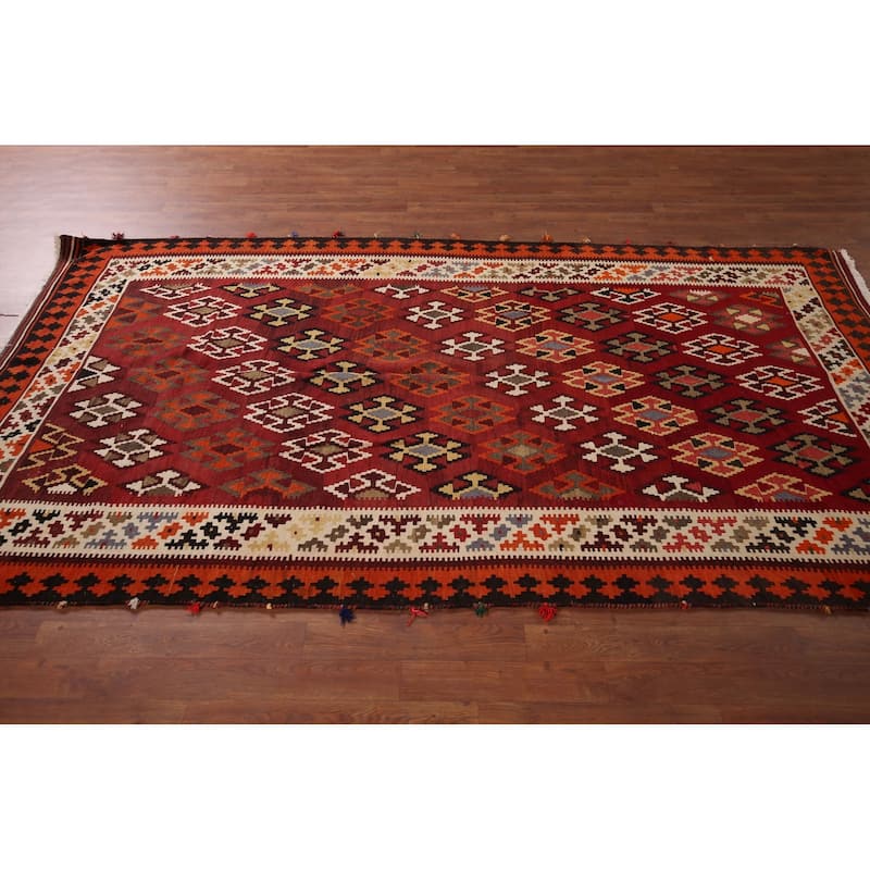 Vegetable Dye Kilim Qashqai Persian Vintage Flatweave Wool Carpet - 5'5" X 9'0"
