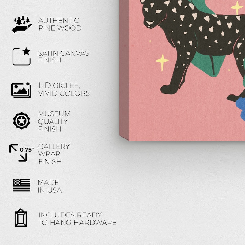 Wynwood Studio Canvas Animals Blush Lunar Feline Noir Pink and Light Yellow Modern & Contemporary Wall Art Canvas Print