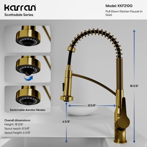 dimension image slide 7 of 9, Karran Scottsdale Single-Handle Pull-Down Sprayer Kitchen Faucet