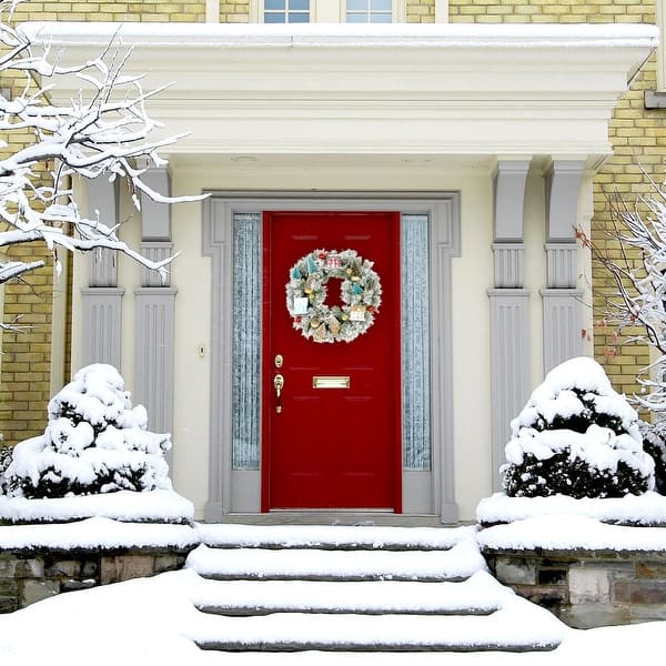 slide 2 of 12, Fraser Hill Farm 24-in. Christmas Snowy Wreath Door Hanging