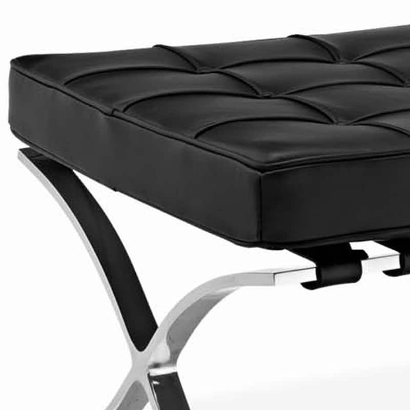 24-Inch Leather Footstool Ottoman with Silver Tufted Design and X Base