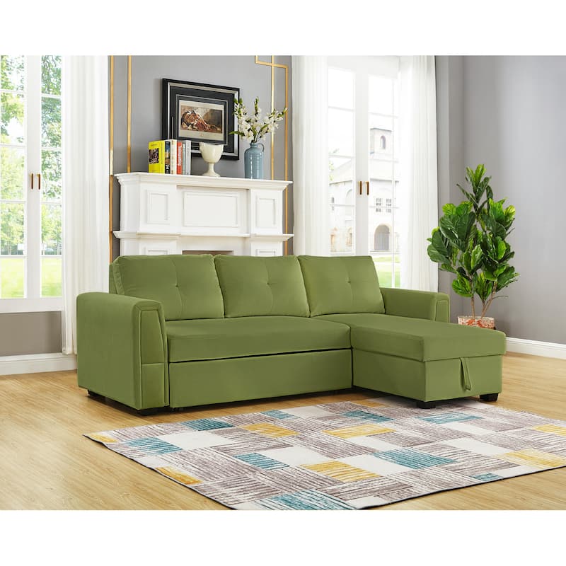 91" Wide Velvet Reversible Sofabed Sectional Sofa & Chaise - 91" Wide