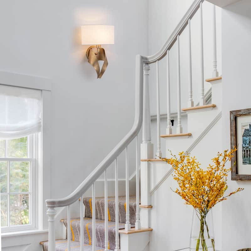 1-Light Half-Round Open Fabric Shade Metal Frame Wall Sconce Modern