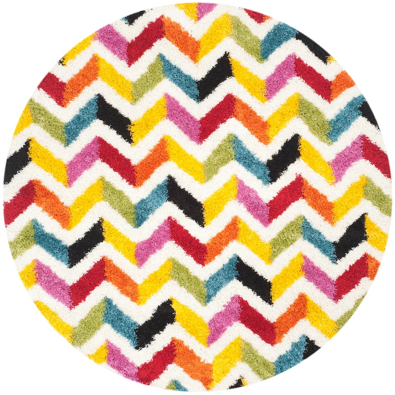 SAFAVIEH Kids Shag Veniamina Chevron Nursery Playroom 2-inch Thick Rug