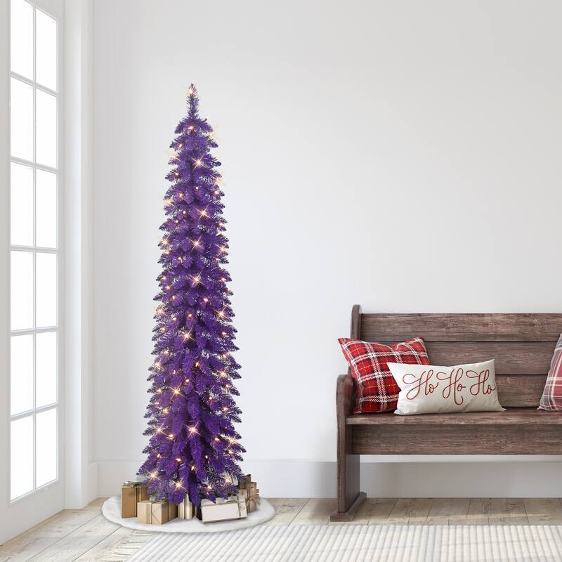 Puleo International 6' Pre-Lit Artificial Alpine Purple Pencil Tree