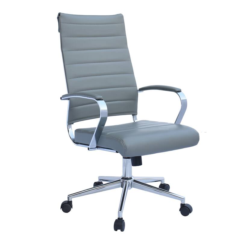 Modern High Back Office Chair Ribbed PU Leather Manager Tilt Conference Room Computer Desk Boss Task Executive Boss - Grey