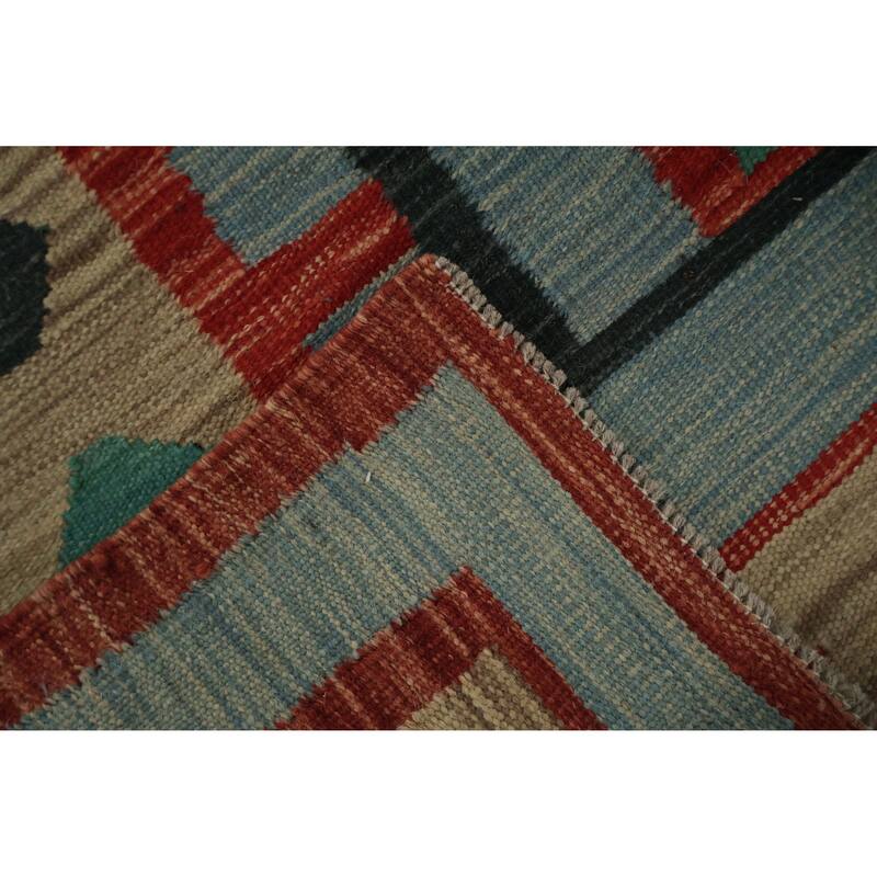 Hand Woven Oriental 100% Wool Carpet Southwestern Tribal Green Kilim Area Rug - 7' 11'' X 5' 8''