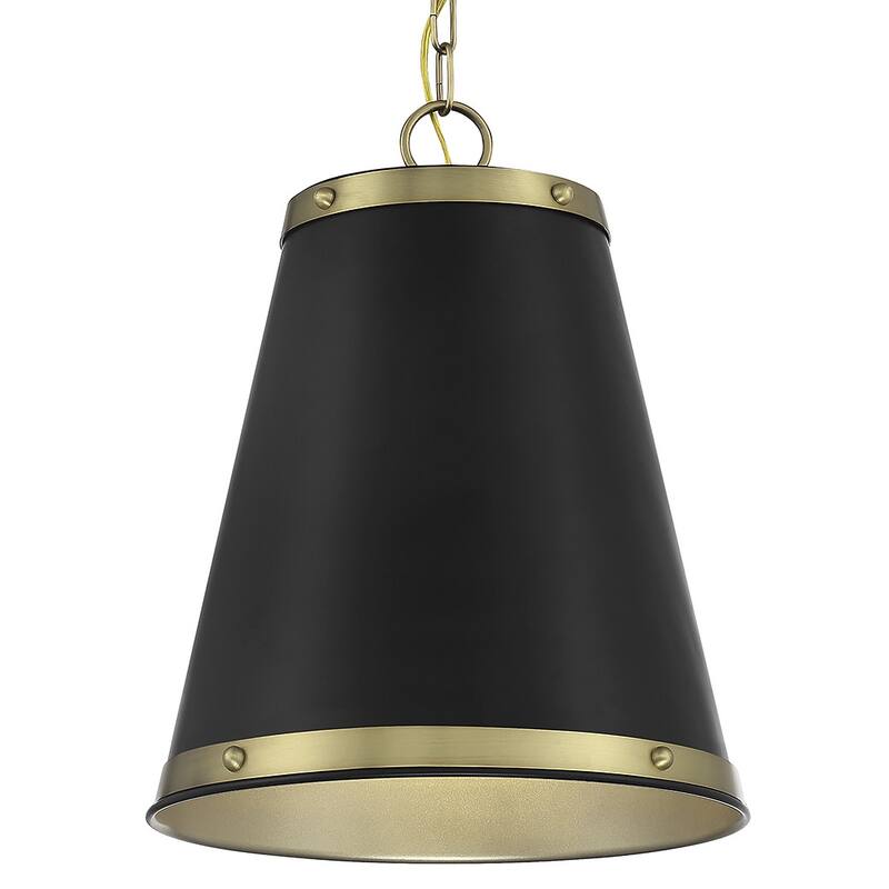 Meridian M7014 12" Wide Pendant - Matte Black / Natural Brass
