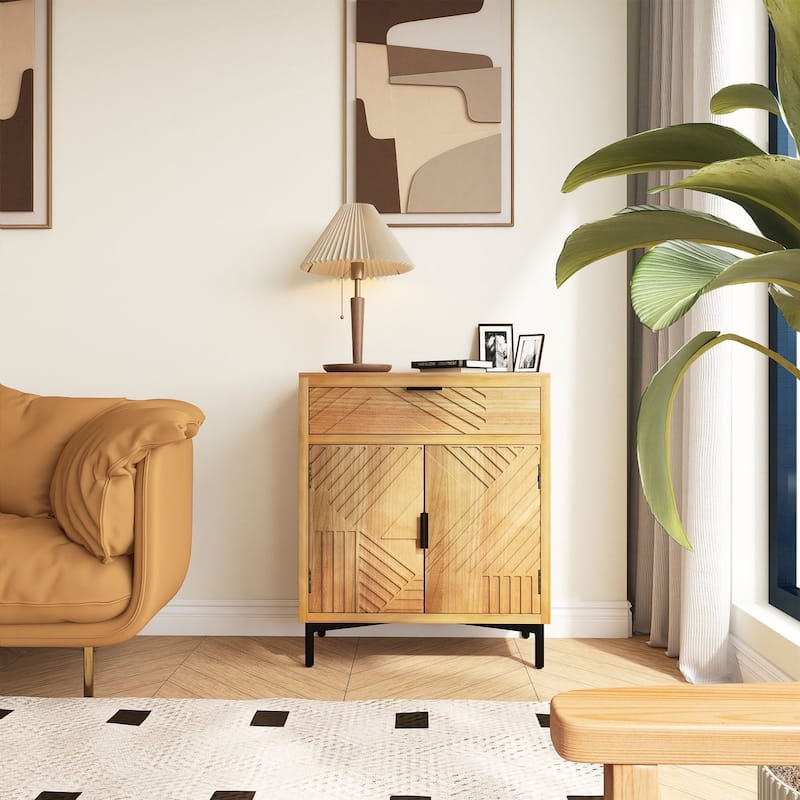 32" Tall Hand-Carved Large Storage Farmhouse Accent Cabinet