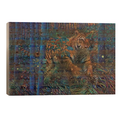 Tiger Fire Smaller Print On Wood by Iris Scott - Multi-Color