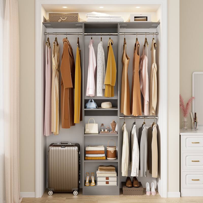 4 FT Closet Organizer with 4 Hanging Rods, Kid's Small Closet System with Storage Shelves