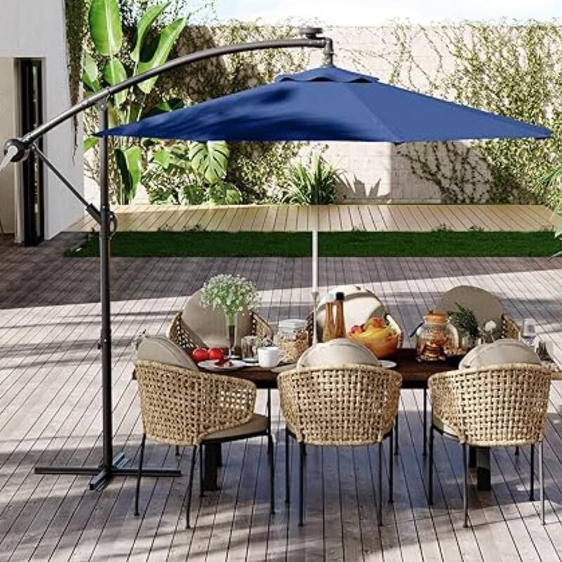 10FT Offset Fade Resistant Umbrella with Cross Base - Blue