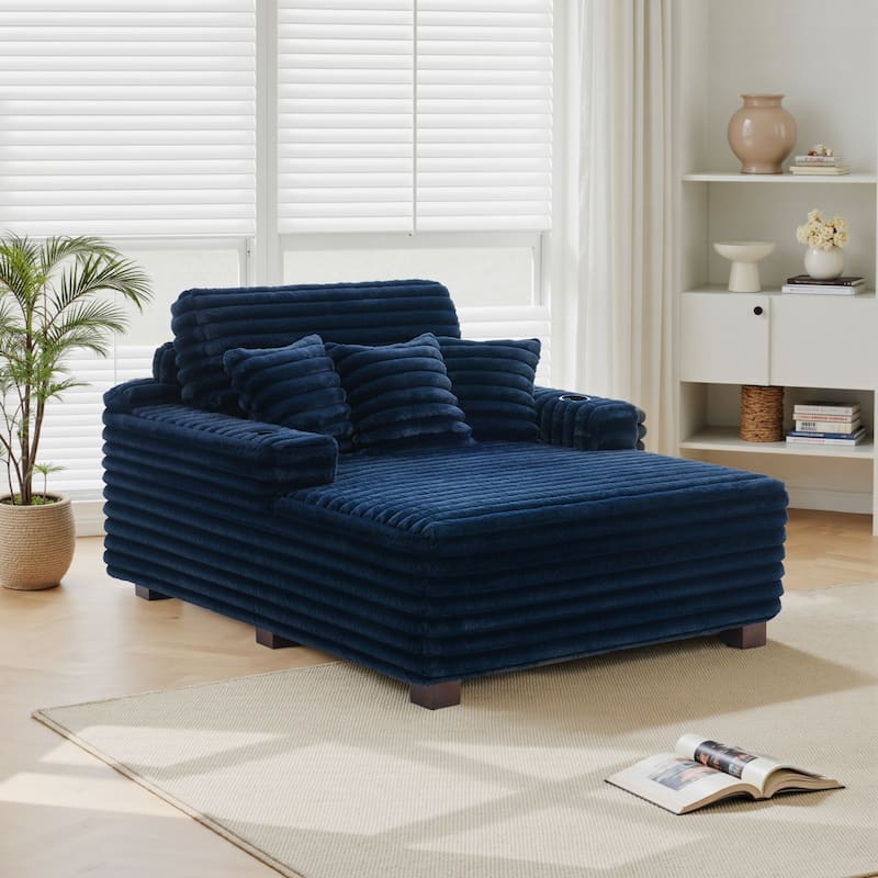 53" W Upholstered Sofa Chaise Lounge Indoor with Pillows - Navy