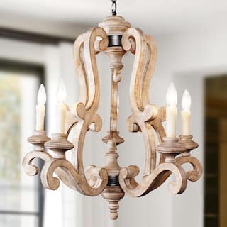 Cusp Barn Farmhouse Antique 5-Light Wood Candle Chandelier Empire Shabby Ceiling Light for Dining Room Entryway