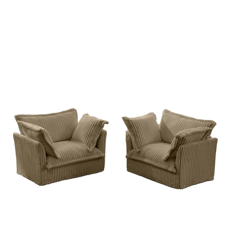 Leisure Armchair with Removable Covers, Accent Chair with Deep Seat, Lounge Chair with High Back Pillows, Set of 2