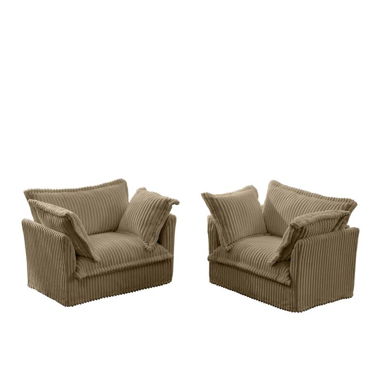 Living Room Chairs Set of 2, Oversized Reading Chair, Corduroy Upholstered Armchair with Deep Seat for Bedroom Reading Spaces
