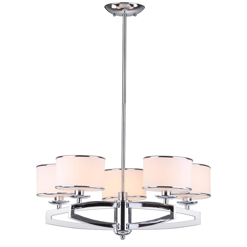 SAFAVIEH Lighting Chanda Adjustable 5-Light Chrome Drum Pendant - 25" W x 25" D x 16.3" H - 25Wx25Dx16H