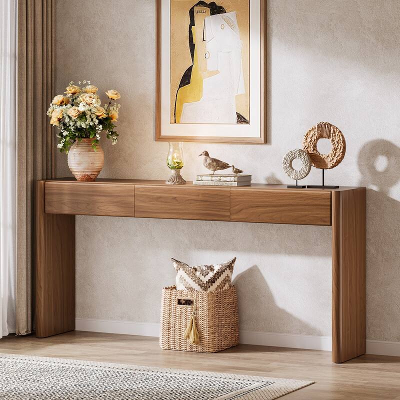 Console Table with 3 Drawers Farmhouse Long Console Sofa Station