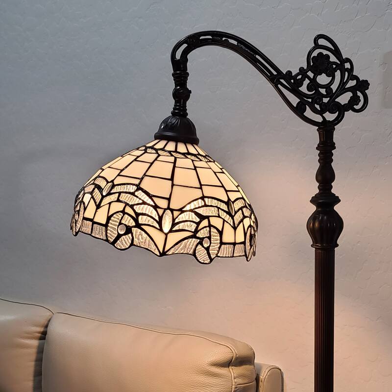 Tiffany Style Floor Lamp Arched 62" Tall Stained Glass White Mahogany Bedroom Living Room Reading Gift Amora Lighting