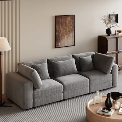 105" Corduroy 3-Seater Sofa, Removable Cushions, Wood Frame for Living Room or Large Spaces