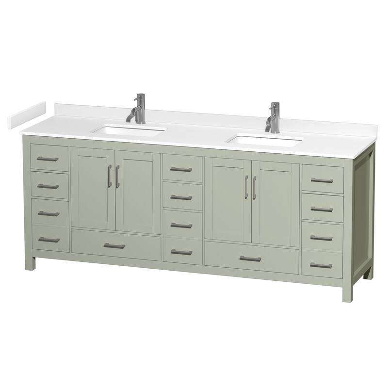 Wyndham Collection WCS141484D-VCA-MXX Sheffield 84" Free Standing - Light Green / White Cultured Marble Top / Brushed
