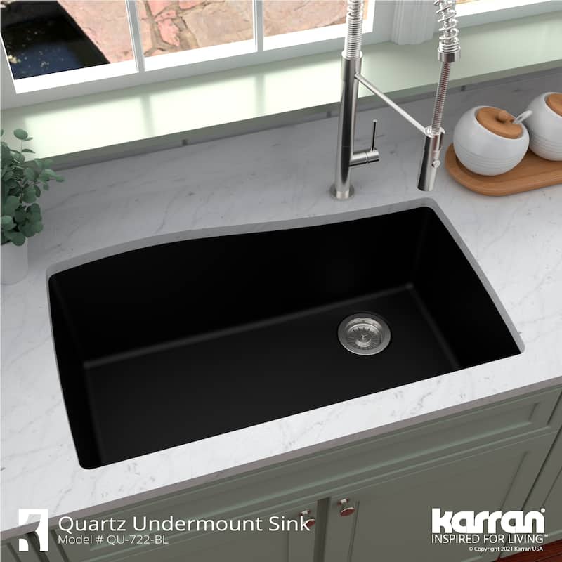 Karran Undermount Quartz Composite 33 in. Single Bowl Kitchen Sink with Accessories