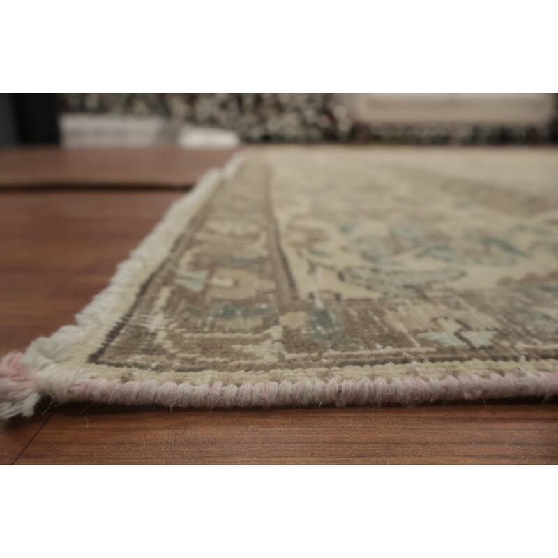 Hand Knotted Oriental 100% Wool Carpet Traditional Floral Beige & Ivories Tabriz Area Rug - 11' 8'' X 8' 1''