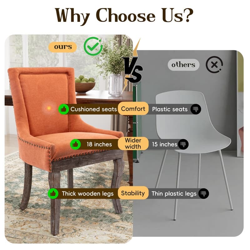 Thickened Side Dining Chair with Solid Wood Legs Set of 2