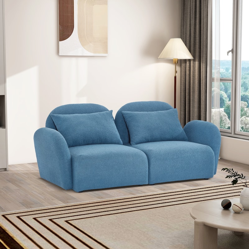 Teddy Upholstered Sofa Loveseat With Pillows - Blue