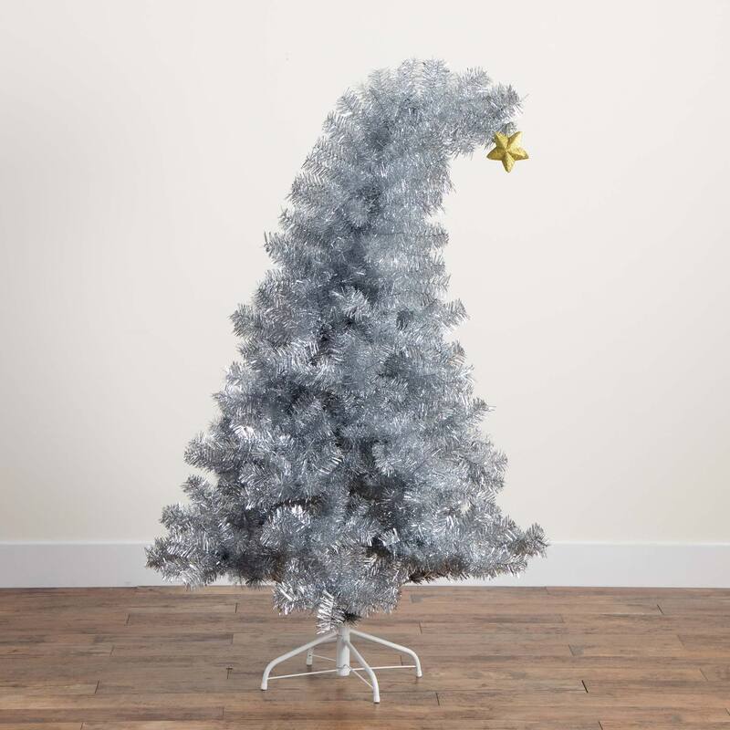 Medium Silver Tinsel Santa’s Hat Christmas Tree - 5’ - Unlit