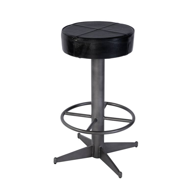 Malcolm 30 in. Seat Height Leather and Iron Bar Stool with Footrest