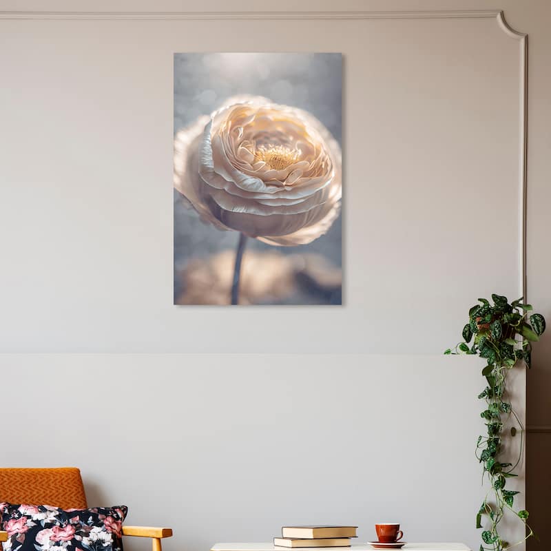 Wynwood Studio Canvas Floral and Botanical Evening Peony Bliss White and Cream White Glam Wall Art Canvas Print - 20 x 30