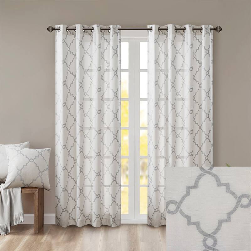 Fretwork Print Grommet Top Window Curtain Panel(Only 1 Pc Panel)