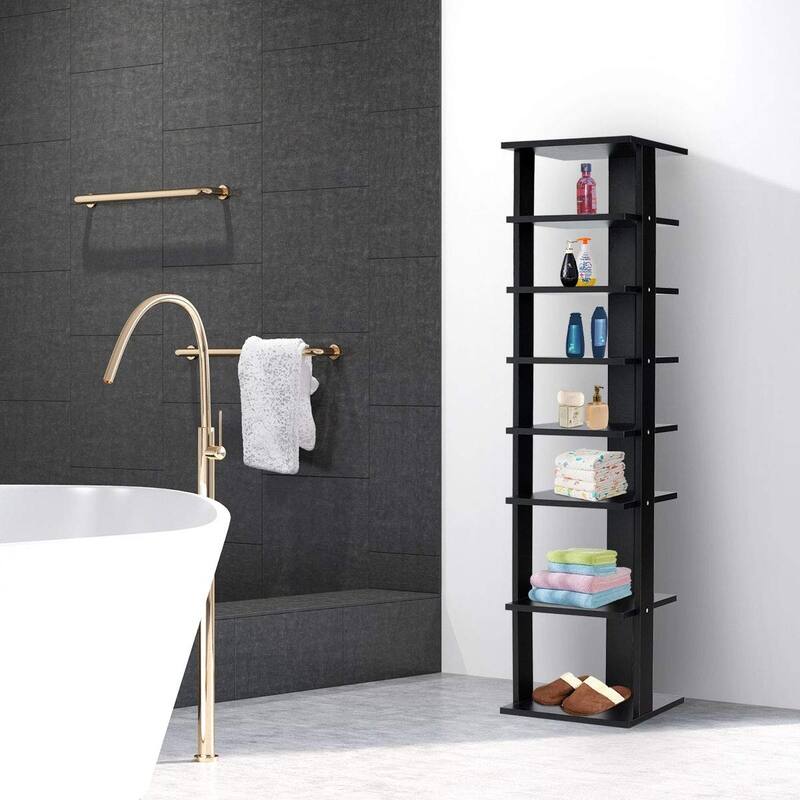 7-Tier Wooden Shoe Rack with Detachable Shelf and Water-Resistant Surface for Home Use - 11" x 10.5" x 43.5" (L x W x H)