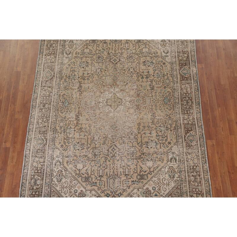 Hand Knotted Oriental 100% Wool Carpet Traditional Medallion Beige & Ivories Tabriz Area Rug - 9' 6'' X 6' 5''