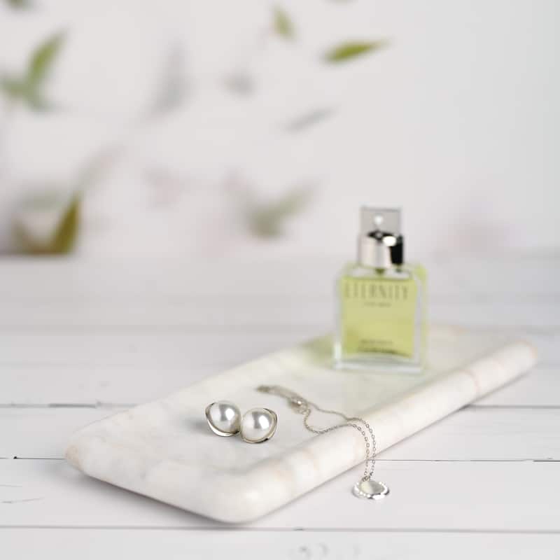 White Marble Organic Shaped Rectangular Bowl