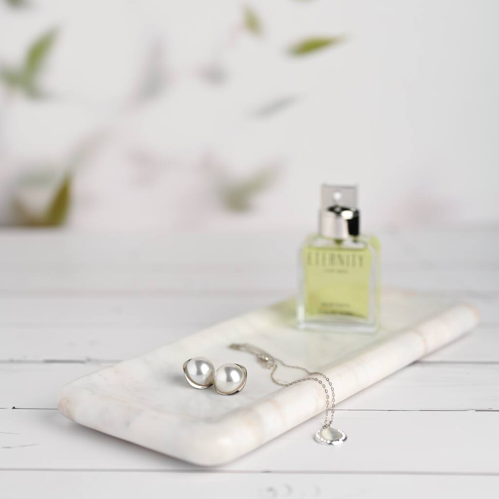 White Marble Organic Shaped Rectangular Bowl
