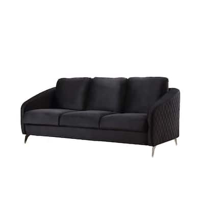 Hida 78 Inch Modern Accent Sofa, Diamond Stitching, Black Velvet Fabric