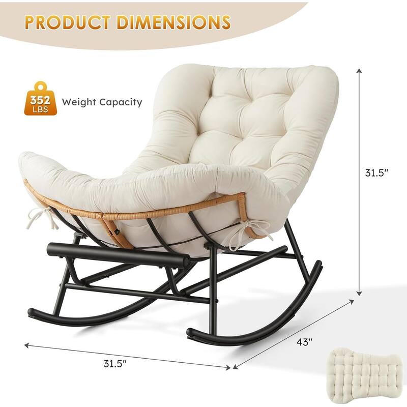 Cozy Papasan Rocking Sofa Chair with Extendable Footrest for Porch, Lawn, Bedroom and Living Room
