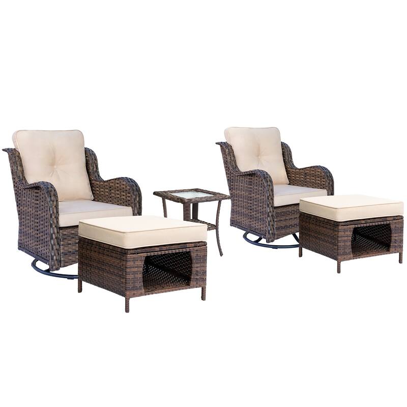 Wicker Patio Furniture Set-Patio Conversation Sets with Swivel Chairs