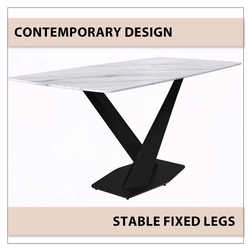 Voren Dining Table with Stone or Glass Tabletop in Black Steel Base