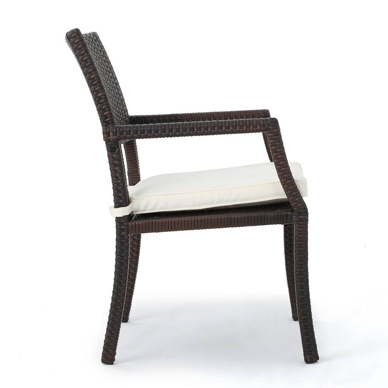Roeh Outdoor Dining Chair Set of 2, Contemporary Wicker and Brown Fabric