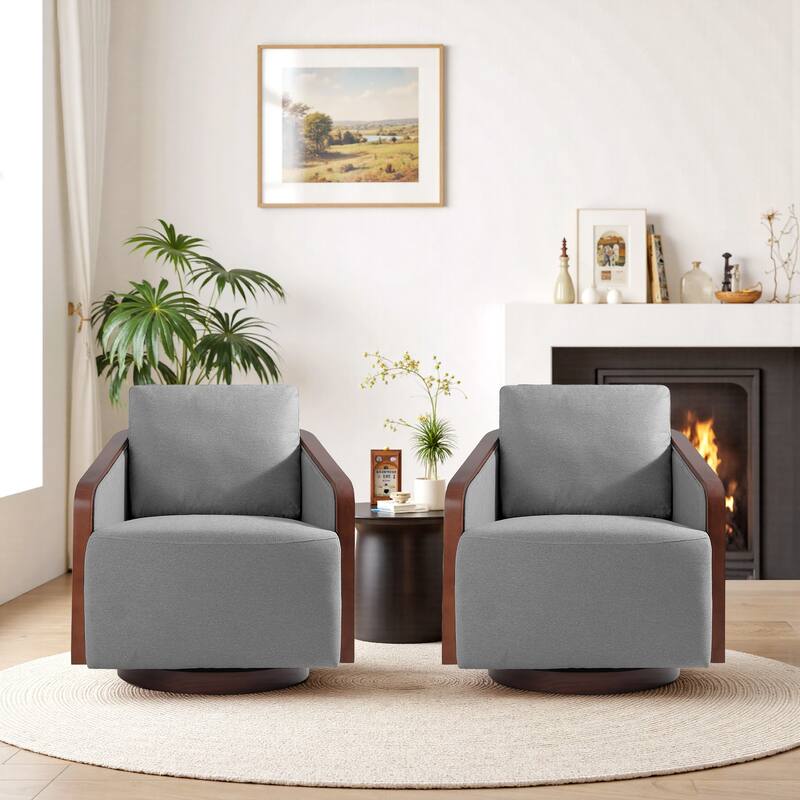 Mid-Century Modern Swivel Accent Armchair Chenille Upholstered Chairs