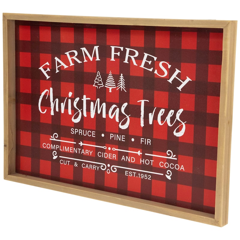Plaid Farm Fresh Christmas Trees Framed Christmas Wall Sign - 18.75" x 13" - Red