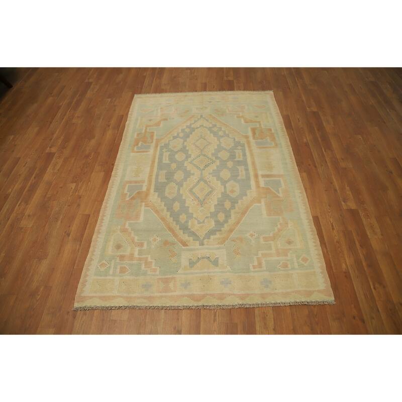 Hand Woven Oriental 100% Wool Carpet Southwestern Tribal Greys & Charcoal Kilim Area Rug - 6' 1'' X 4' 1''