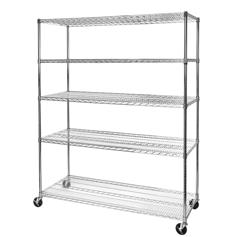Seville Classics UltraDurable Commercial-Grade 5-Tier NSF-Certified Steel Wire Shelving with Wheels, 60" W x 24" D x 72" H