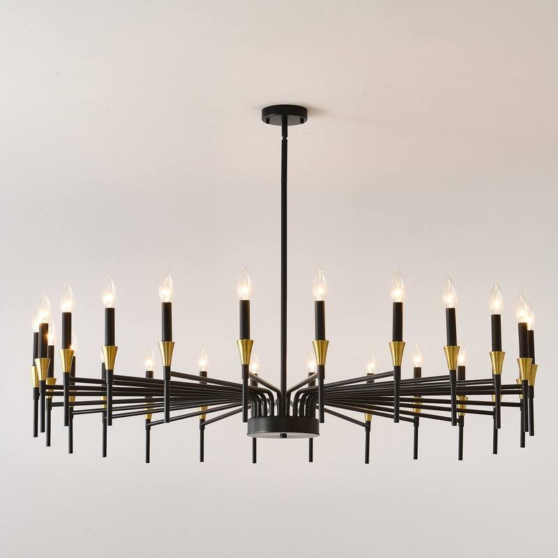Black & Gold Modern Farmhouse Chandelier Rustic Ceiling Light Dimmable E12 Candle-Style Pendant Lighting Fixture